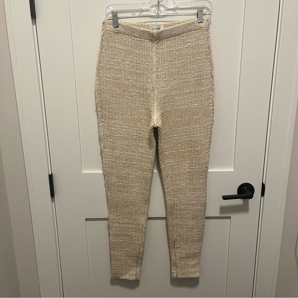 $695 NWT St. John Medium Camel Brown Boucle Skinny Pants Ankle Zipper K8160A1